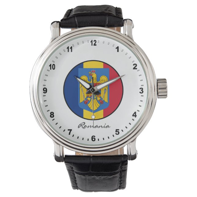 Relógio Elegante Romênia Watch & romena Flag (Frente)