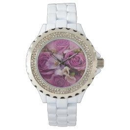 Relógio Elegante Rosa E Roxo, Rose Bouquet Watch