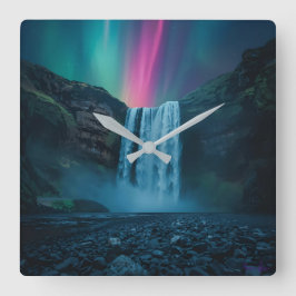 Relógio em Cascata Celestial - Aurora Majestosa