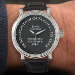 Relógio Em reconhecimento aos serviços a serem monitorados<br><div class="desc">Um relógio para comemorar os serviços de alguém,  Em Reconhecimento dos Serviços ao Prêmio. Personalize para incluir nome,  motivo do prêmio e data da apresentação. Memória única de um feito especial.</div>