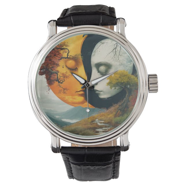 Relógio "Embraço Celestial: Sun & Moon Wrist Watch" (Frente)
