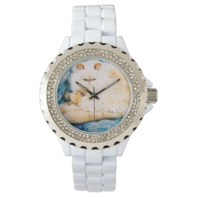 Relógio Enamel e Rhinestone Watch com Gato Persa (Frente)