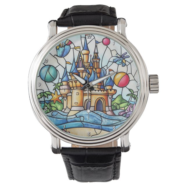 Relógio Enchanted Castle Time Stained Glass Fairytale Wall (Frente)