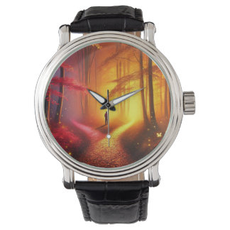 Relógio Enchanted Crossroads – Vibrant Autumn Forest Art P