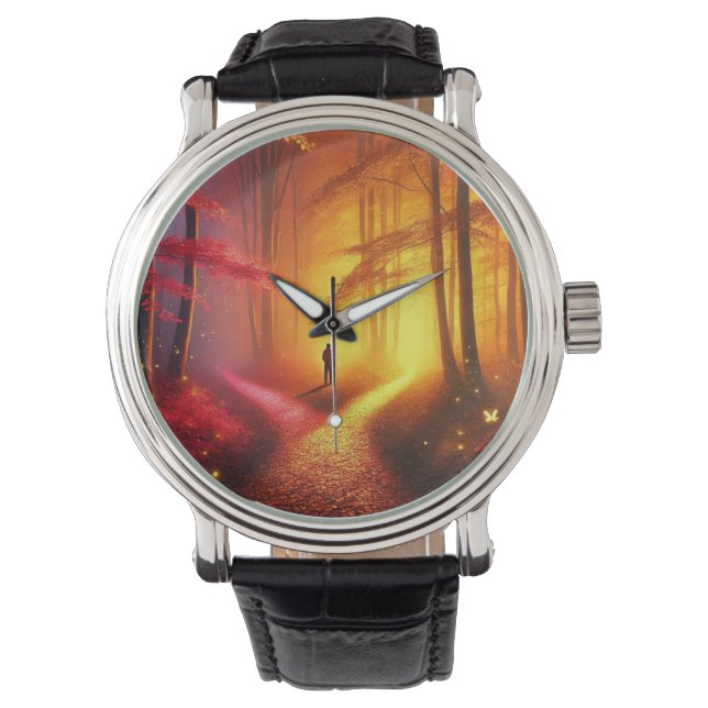 Relógio Enchanted Crossroads – Vibrant Autumn Forest Art P (Frente)