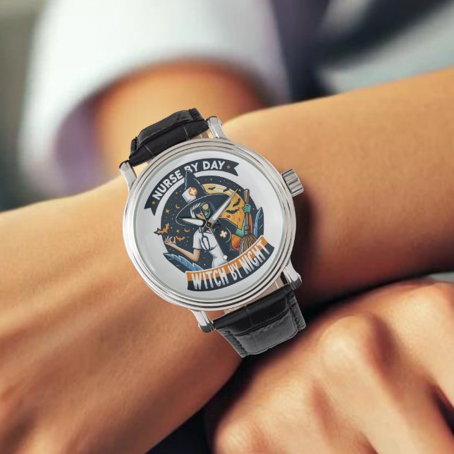 Relógio Enfermeira do Dia Bruxa do Dia das Bruxas (Nurse by Day Witch by Night Watch)