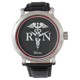 Relógio Enfermeira Masculina RN Caduceus Modern Black Burg
