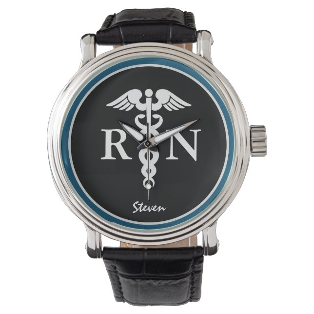 Relógio Enfermeiro Masculino RN Caduceus Blue Black Person (Frente)