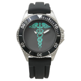 Relógio Enfermeiro Negro Turquesa Caduceus Watch