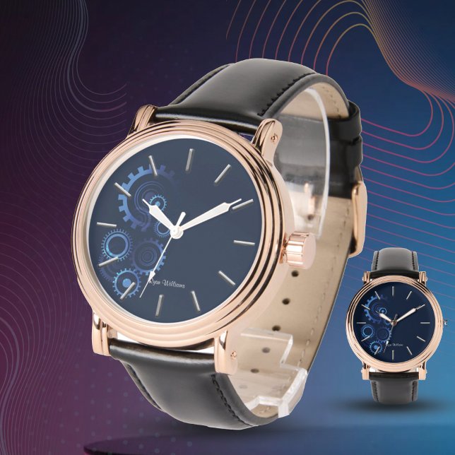 Relógio Engenheiro Mecânico Azul Moderno (Criador carregado)