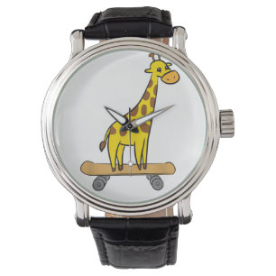 Relógio Engraçado Girafa Lover Giraffe Skateboard