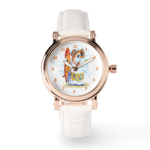 Relógio Engraçado Summer Snowman Surfer bebe coquetel fre