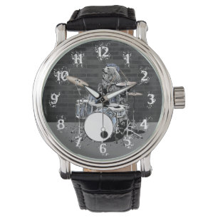 Relógio Engraçado Urso Drumador do Pedreiro Jogando Tambor