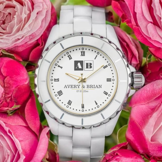 Relógio Engraved Monogram Couples Minimalist Personalized  (Criador carregado)