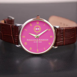 Relógio Engraved Monogram Couples Minimalist Personalized 