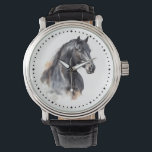Relógio Equestre Moderno - Cavalo Negro<br><div class="desc">Um relógio moderno,  com uma pintura aquosa de um cavalo preto e uma simples face do relógio,  faz um belo dom equestre e acessório temático do cavalo para amantes de cavalos e cavaleiros.</div>