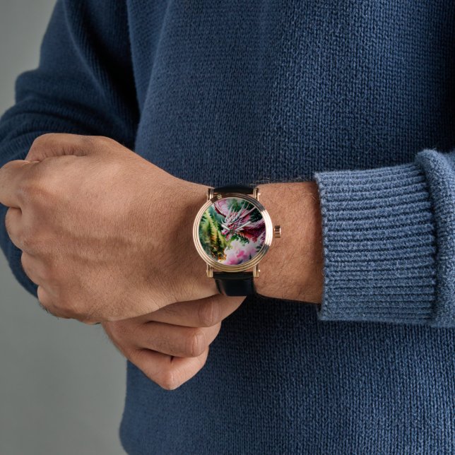 Relógio Escalas rosa vibrantes do dragão que respira o fog (Pulso)