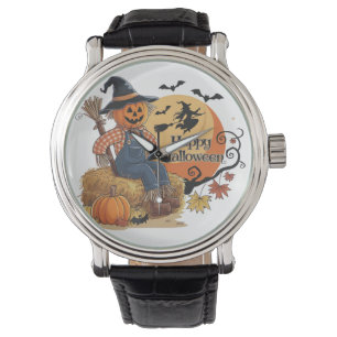 Relógio Escarneiro Pumpkin Halloween Rustic Vibs Art