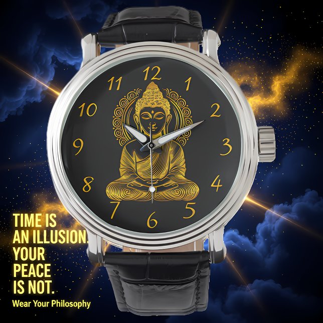 Relógio Escultura de Buda ouro na Meditação Serena (Criador carregado)