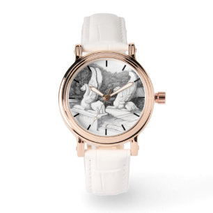 Relógio Escultura de grifos a lápis monocromático Arte