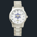 Relógio Estrela Judaica<br><div class="desc">Dons judeus e ideias de presentes que exibem uma bela Estrela Judaica de David com um copo de vinho no centro.</div>