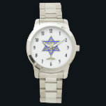 Relógio Estrela Judaica<br><div class="desc">Dons judeus e ideias de presentes que exibem uma bela Estrela Judaica de David com um copo de vinho no centro.</div>