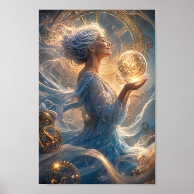 Relógio Etéreo em Luz Dourada Poster (Frente)