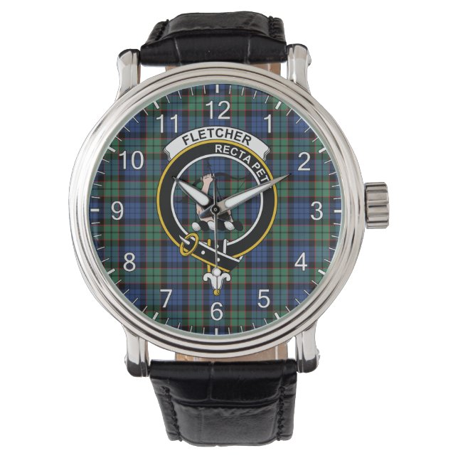 Relógio Eterno Clã Clã Fletcher Tartan Xadrez Crachá Clã C (Frente)