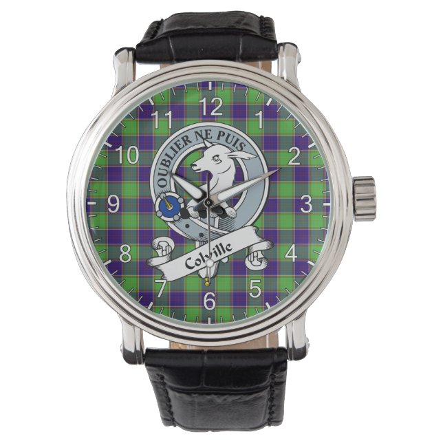 Relógio Eterno Clã Colville Crachá Tartan Watch (Frente)