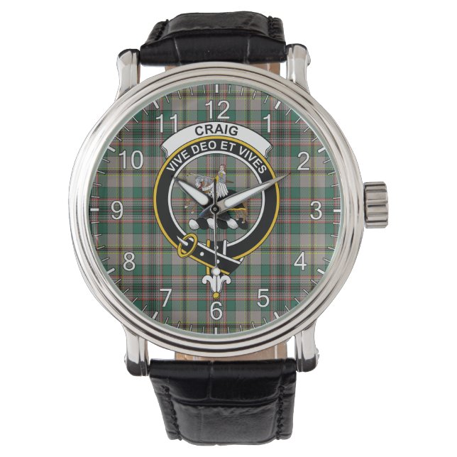 Relógio Eterno Clan Craig Antigo Crachá Tartan (Frente)