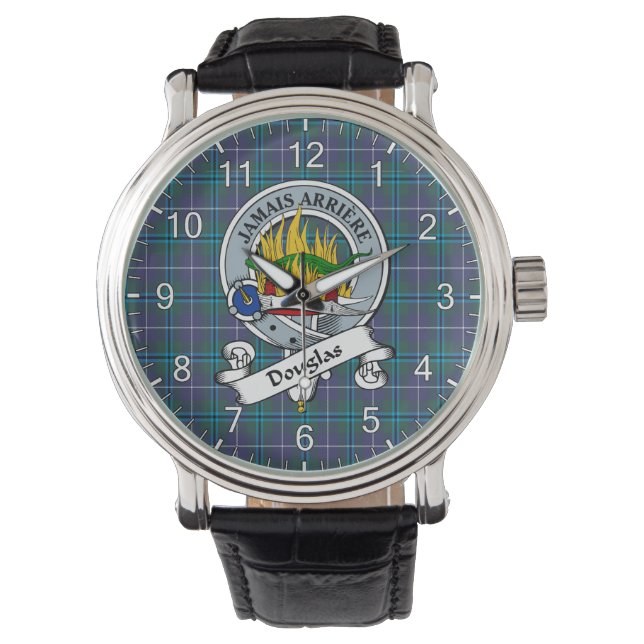 Relógio Eterno clássico Clan Douglas Crachá Tartan Watch (Frente)