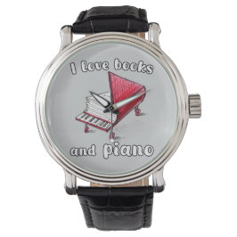 Relógio Eu Adoro Livros E Piano, Autêntica Arte Livre