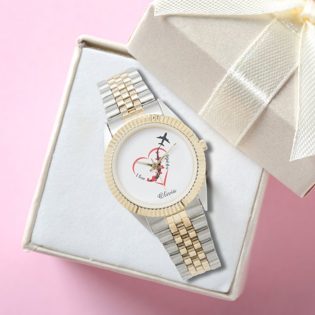 Relógio Eu amo minha tipografia piloto, aviação, personali (Criador carregado)