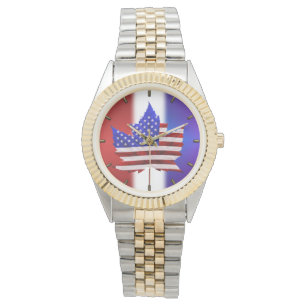 Relógio EUA / Canadá Assista canadense USA Flag Wrist Watc