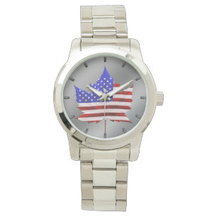 Relógio EUA / Canadá Assista canadense USA Flag Wrist Watc