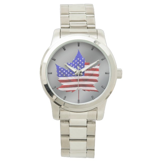 Relógio EUA / Canadá Assista canadense USA Flag Wrist Watc (Frente)