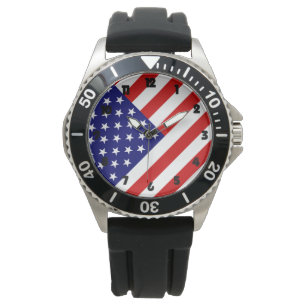 Relógio EUA Flag Fat Black Numbers Mens cn