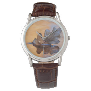 Relógio EUA, Novo México. Folha de carvalho no riacho