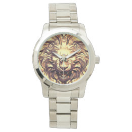 Relógio eWatch Cabeça de Leão Dourado Rugindo