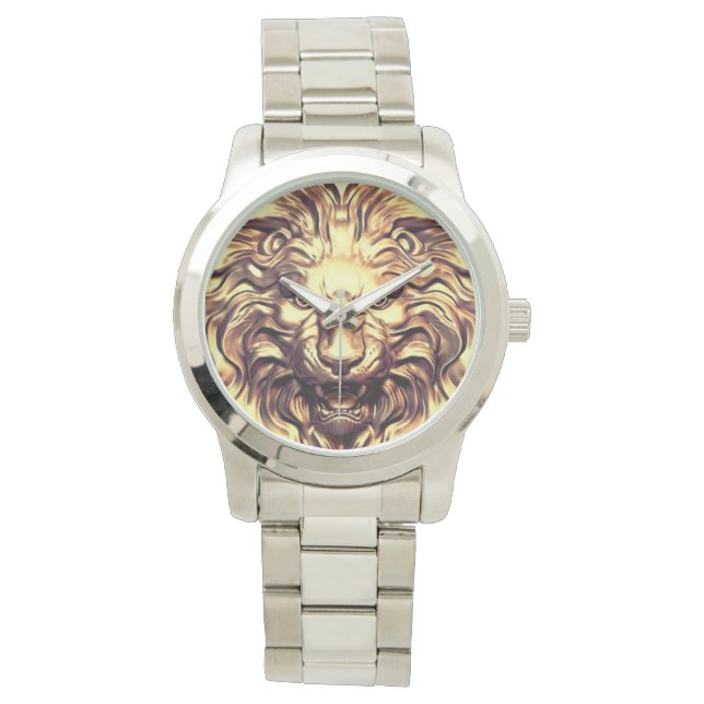 Relógio eWatch Cabeça de Leão Dourado Rugindo (Frente)