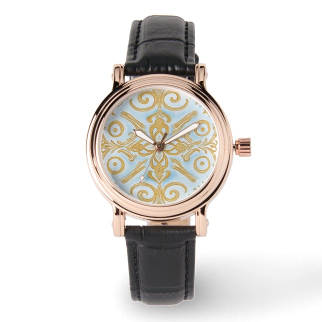 Relógio eWatch com padrão de design Mozaik em ouro (Frente)
