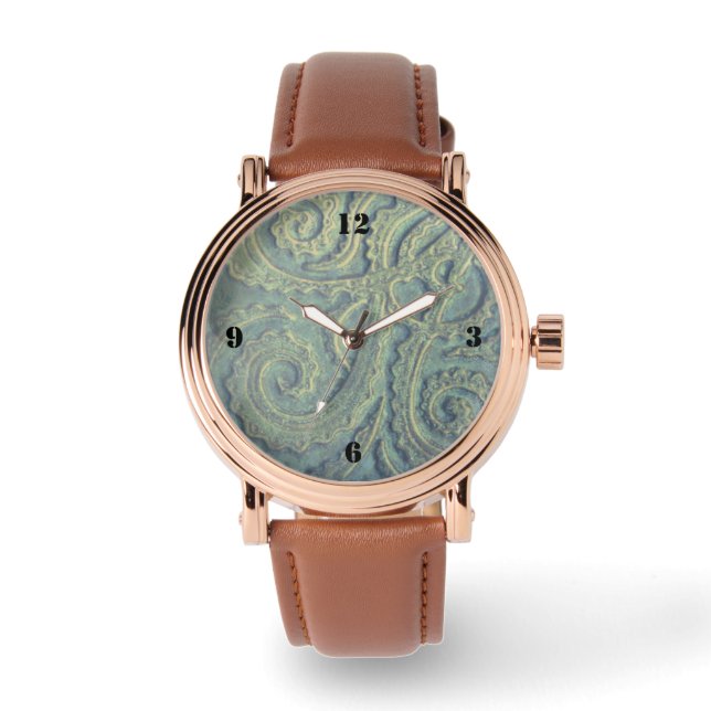 Relógio eWatch masculino com ouro rosa e rosto verde (Frente)
