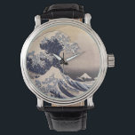 Relógio Excelente da costa de Kanagawa por Hokusai<br><div class="desc">Vintage ilustration fine art sea design apresentando uma paisagem marítima de enormes ondas gigantes de marés com barcos de pessoas e Monte Fuji a distância. Apesar de ser considerado uma onda de marés, é mais provável que seja um okinami, ou uma onda grande. 36 visualizações do Monte Fuji: a onda...</div>