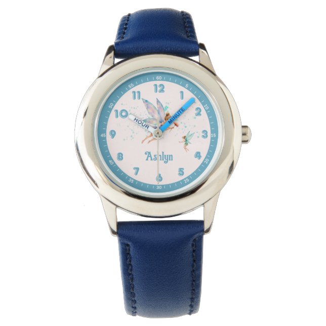Relógio Fada Elegante Azul Personalizada Crianças do Tempo (Frente)