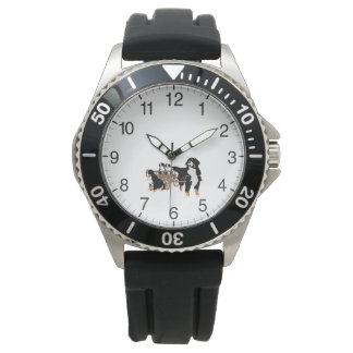 Relógio Família Bernese Mountain Dog com Vagão de Madeira