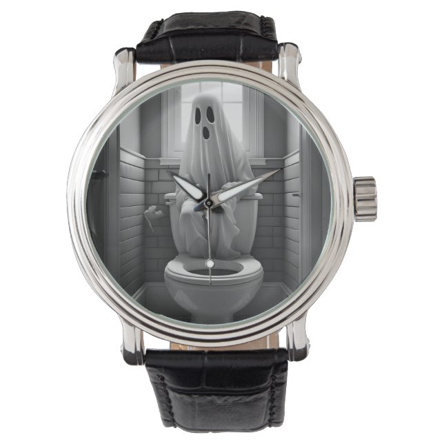 Relógio Fantasma engraçado sentado no banheiro (Frente)