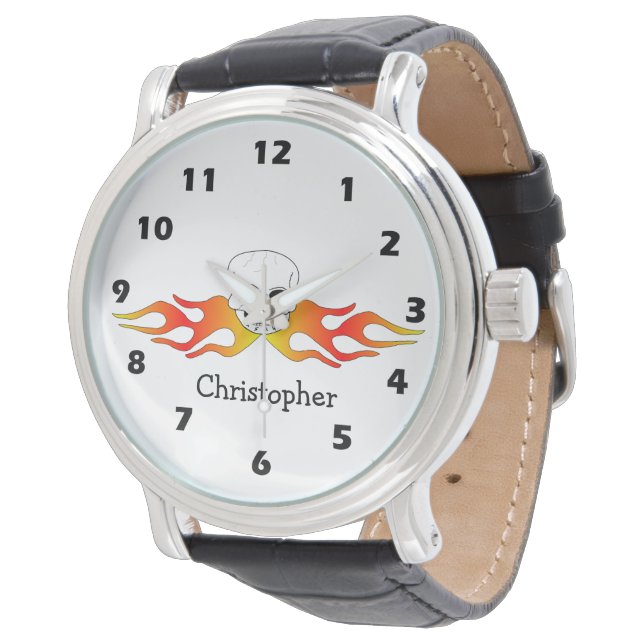 Relógio Fantasy Art Skull And Flames Design Personalised (Angular)