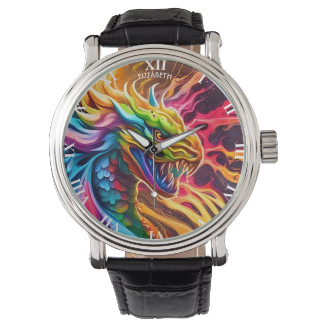 Relógio Fantasy Colorful Myth Vivid Dragon. (Frente)