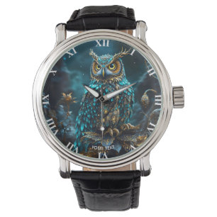 Relógio Fantasy Cute Brass Turquoise Owl