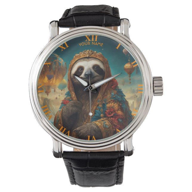 Relógio Fantasy Cute Vivid Flowers Royal Sloth (Frente)